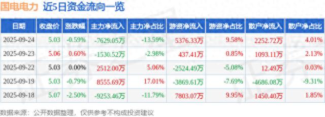 国电电力2025年中报营收净利润下滑_为什么没人看好电力股_国电电力主力资金净卖出七千六百万元