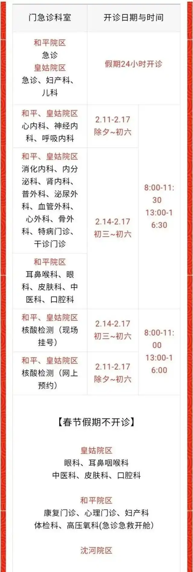 沈阳春节商超营业时间表_沈阳春节医院门急诊安排_沈阳第一大道营业时间